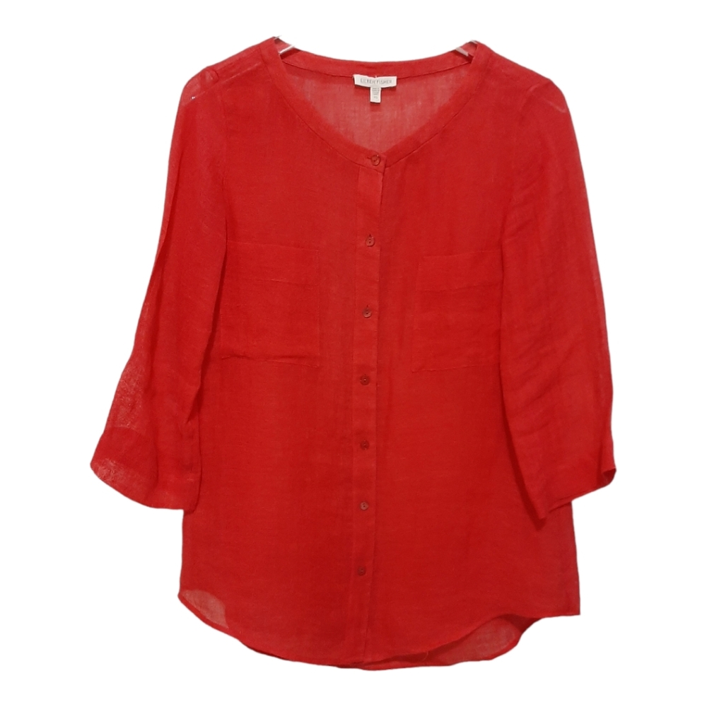 Eileen Fisher Linen Button Front Top Size XS